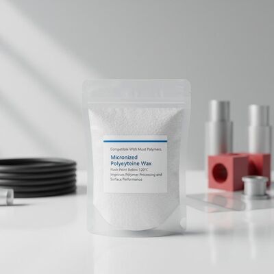 Συμβατό με τα περισσότερα πολυμερή Μικρονισμένο κερί πολυαιθυλενίου σημείο ανάφλεξης κάτω των 120°C Βελτιώνει την επεξεργασία των πολυμερών και την απόδοση της επιφάνειας